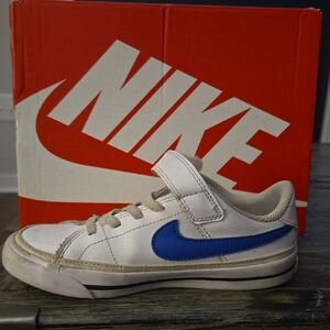 Nike Kids White Sneakers with Blue Swoosh